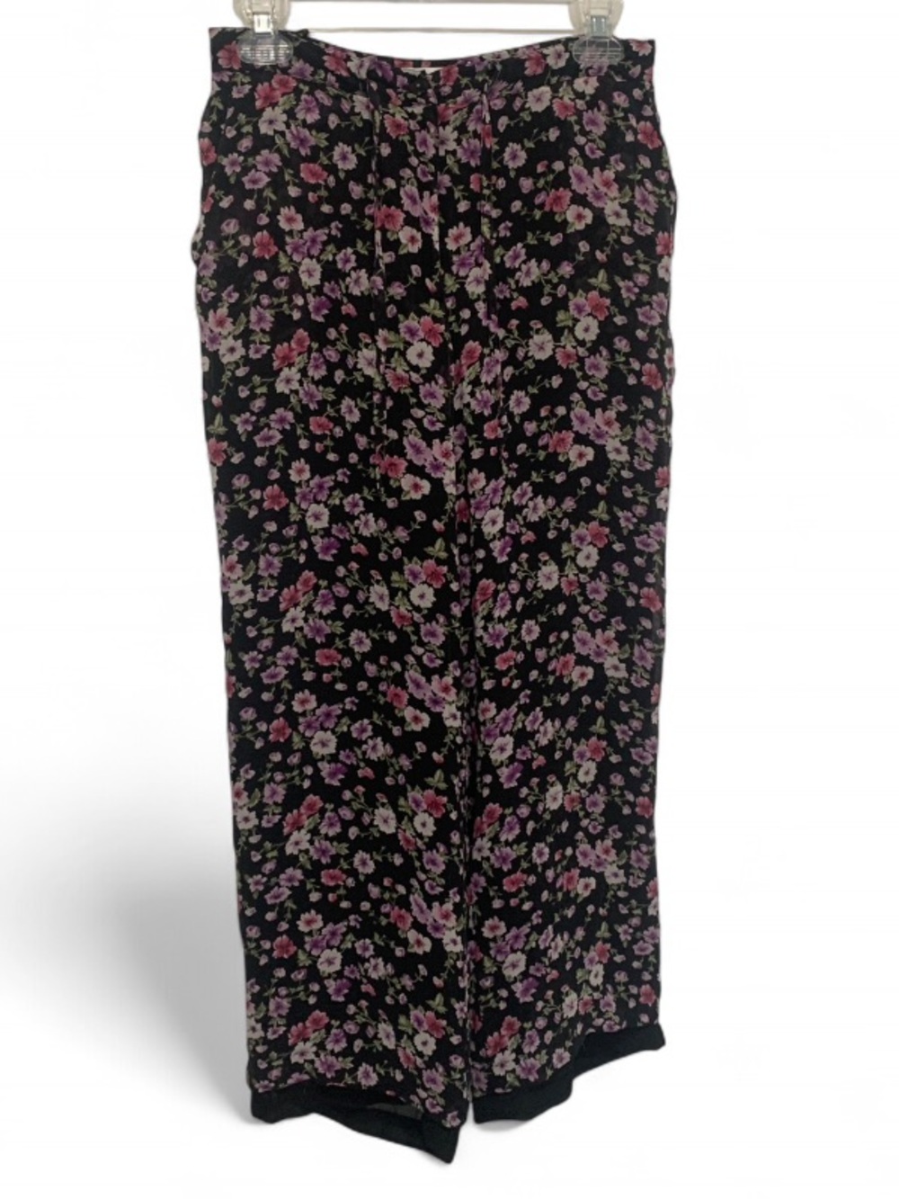 Y2K Jones New York Silk Black Floral Print Wide Leg Pants